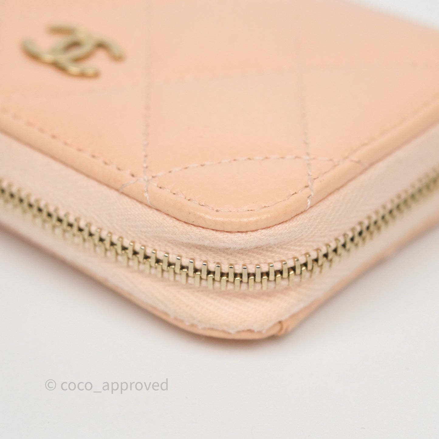 Chanel Classic Zipped Coin Purse Salmon Pink Caviar Gold Hardware