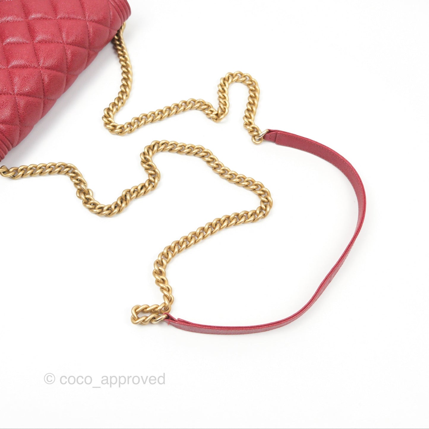 Chanel Quilted Boy Wallet on Chain WOC Red Caviar Aged Gold Hardware