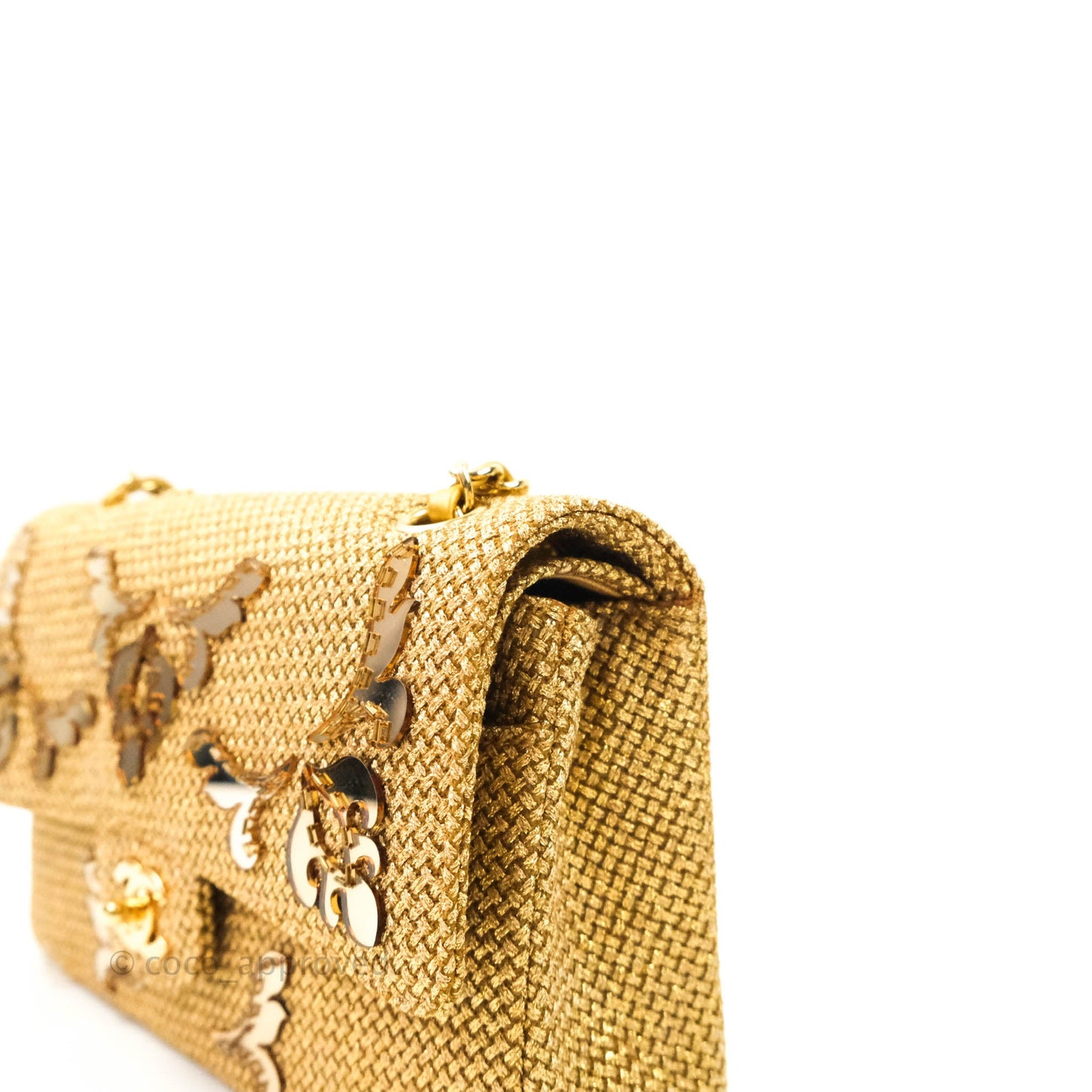 Chanel Classic M/L Medium Double Flap Gold Tweed Mirror Embellished Gold Hardware