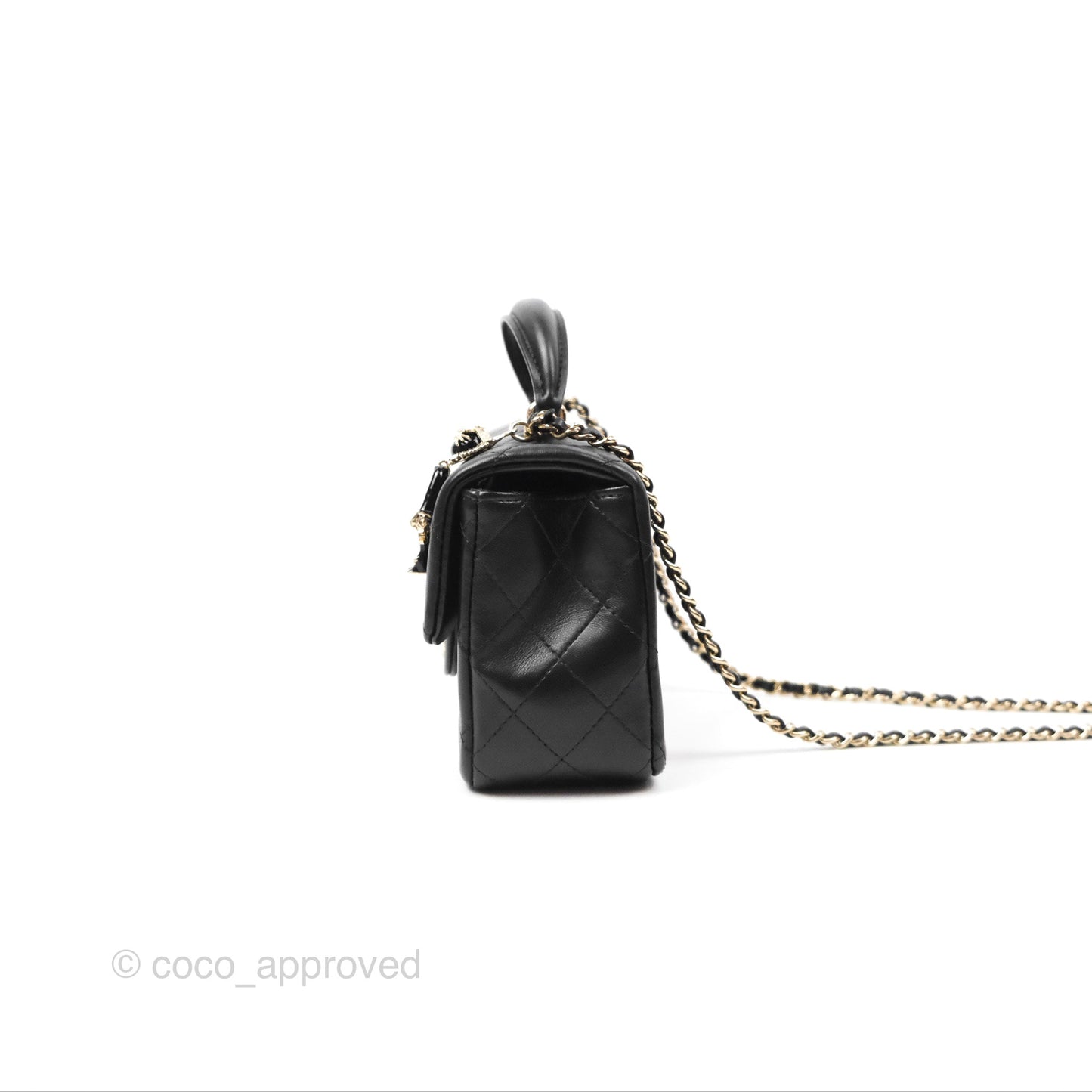 Chanel Top Handle Mini Rectangular Flap Bag with Charm Black Lambskin Gold Hardware