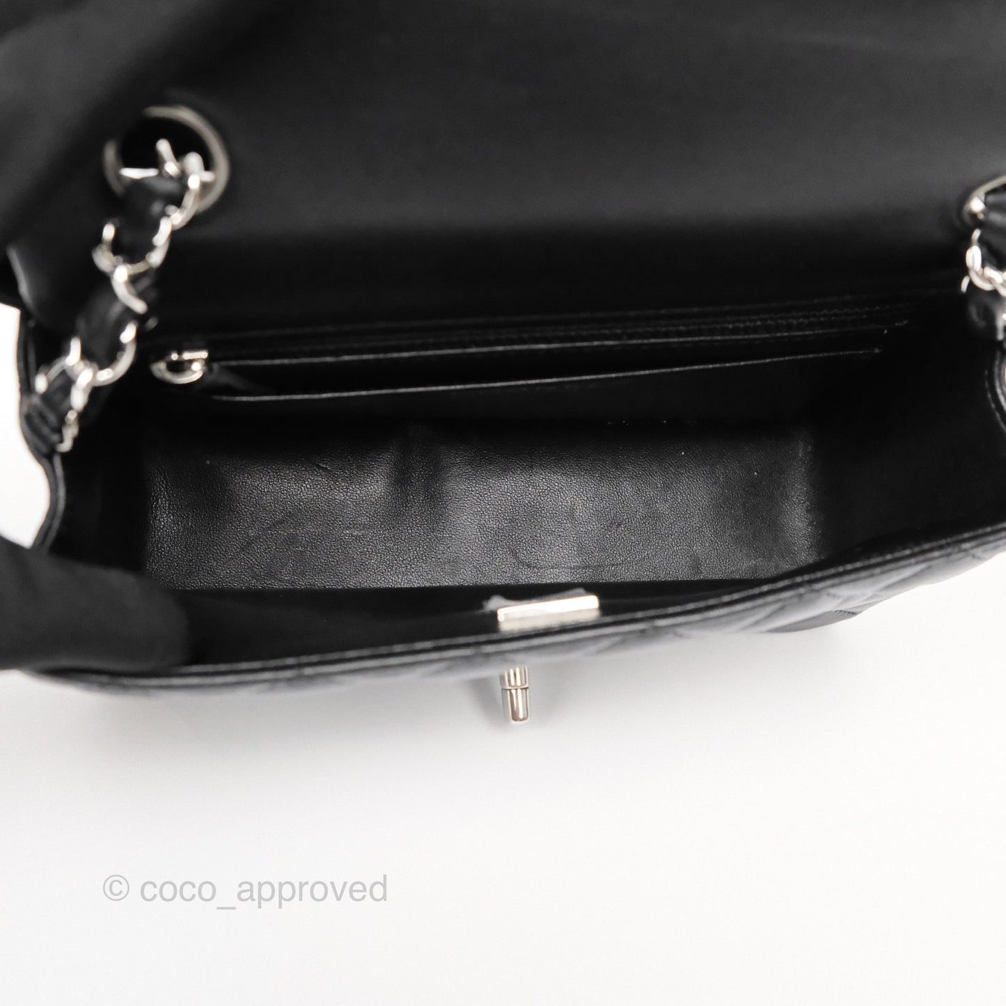 Chanel Quilted Mini Rectangular Flap Black Lambskin Silver Hardware