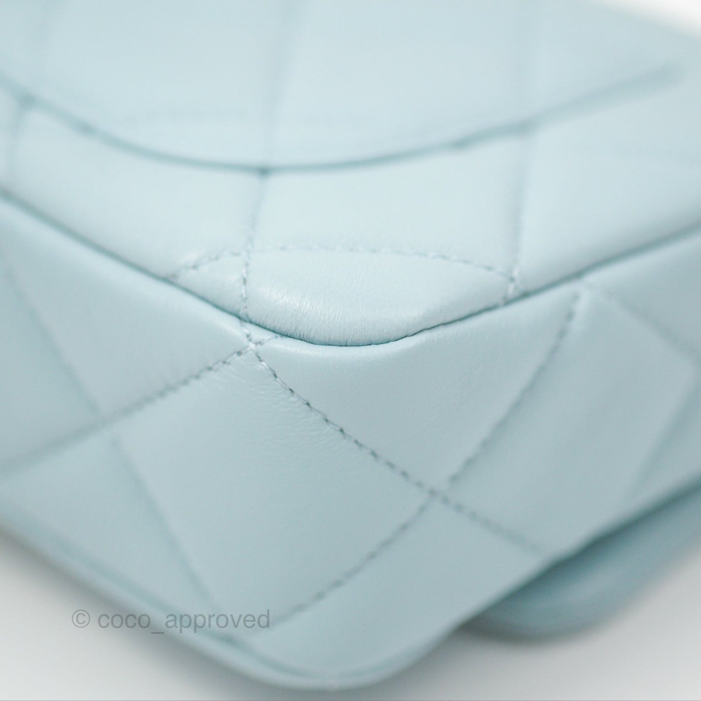 Chanel Quilted Enamel Pending CC Mini Square Flap Baby Blue Lambskin 22P