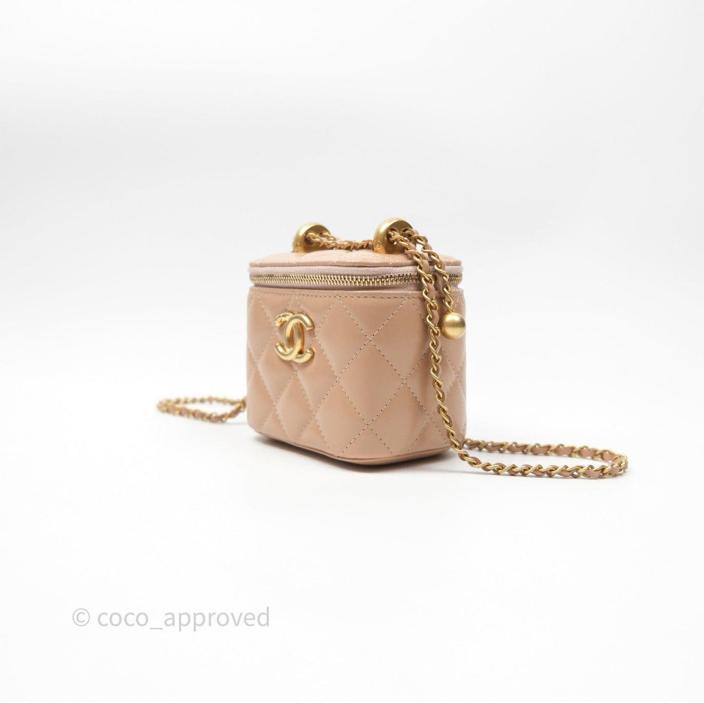 Chanel Quilted Mini Perfect Fit Vanity With Chain Beige Calfskin Aged Gold Hardware