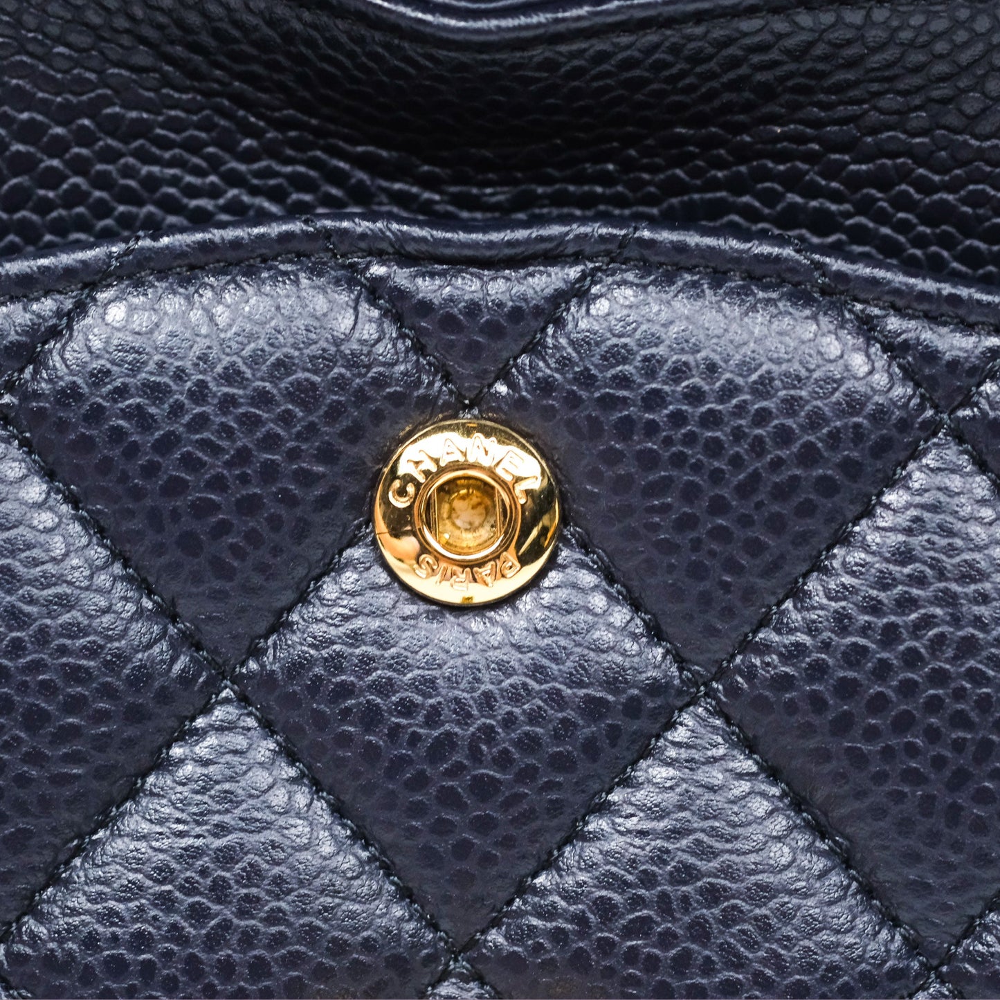 Chanel Classic M/L Medium Flap Quilted French Navy Caviar Aged Gold Hardware