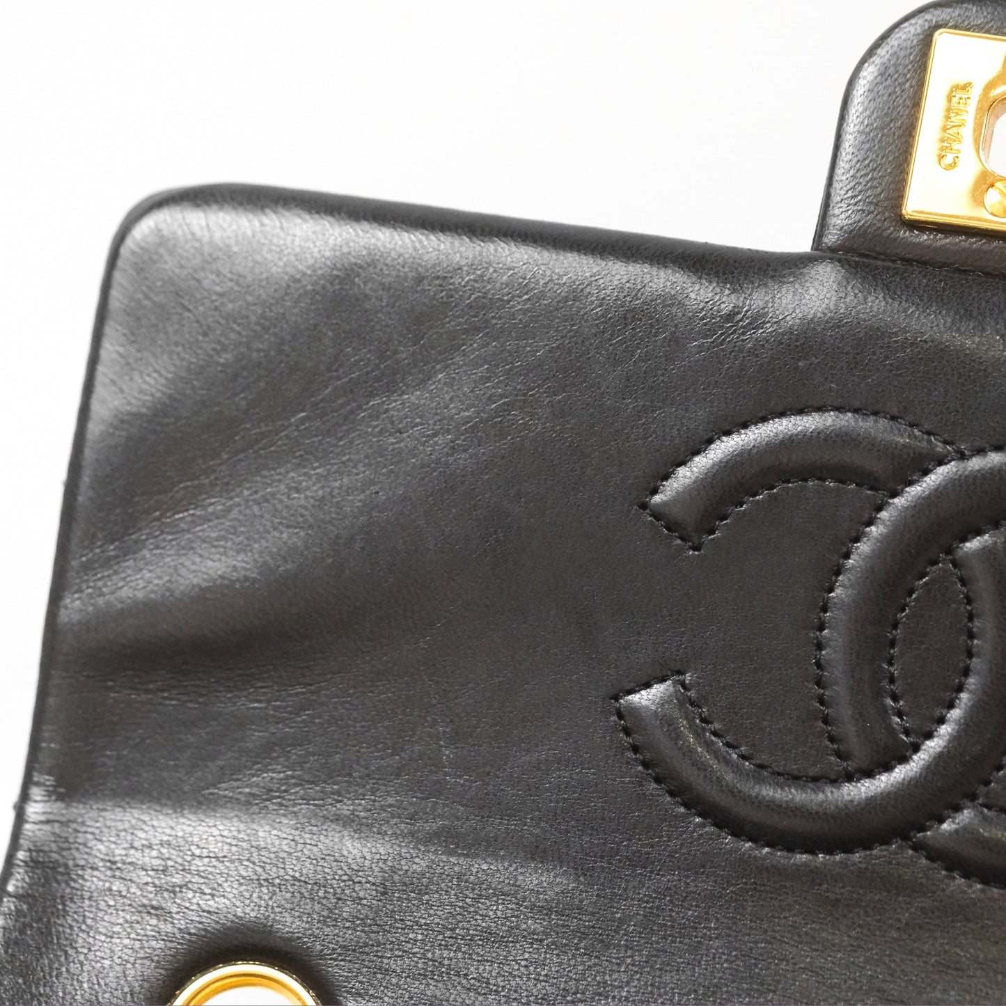 Chanel Vintage Square Flap Bag Black Lambskin 24K Gold Hardware