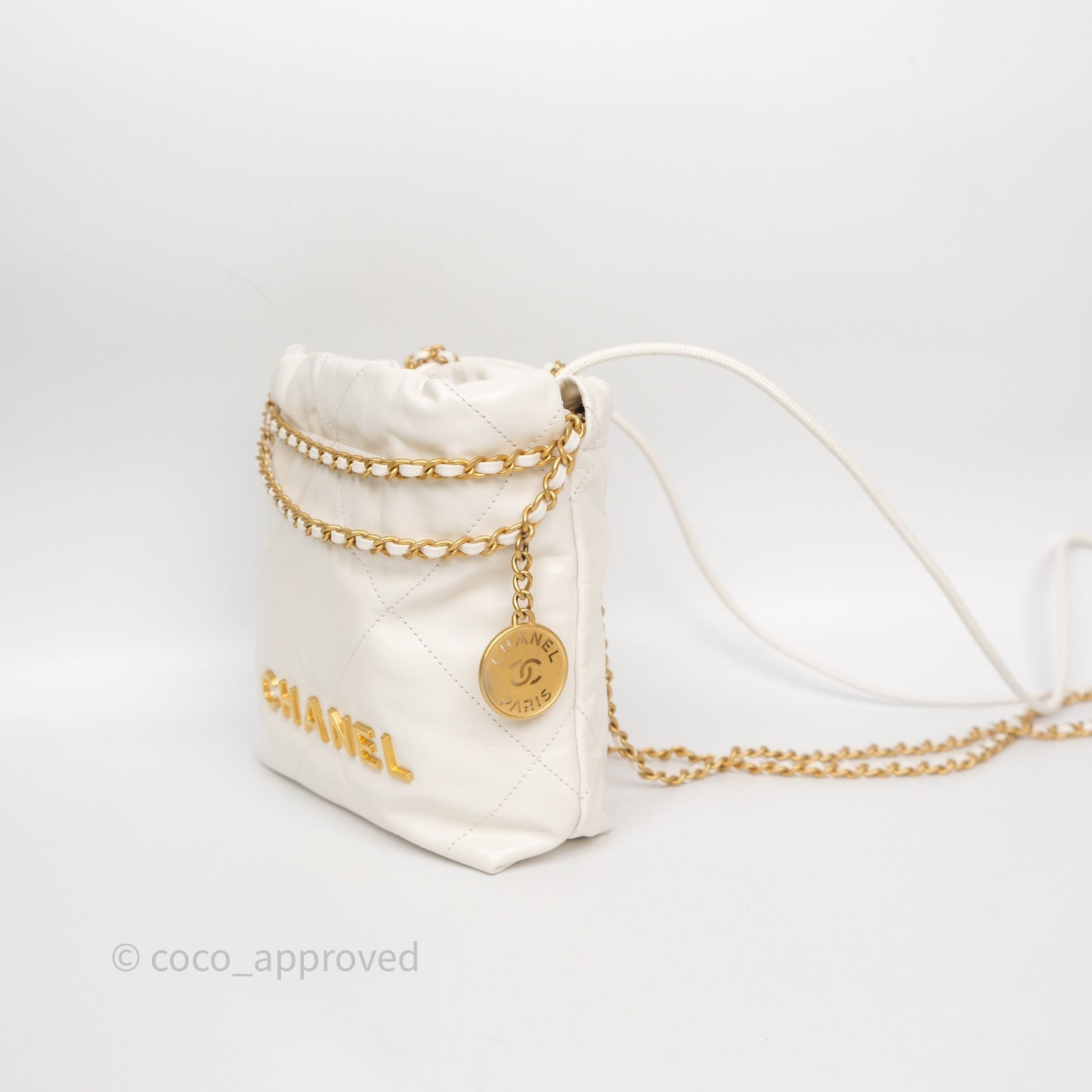 Chanel 22 Mini Bag White Calfskin Aged Gold Hardware