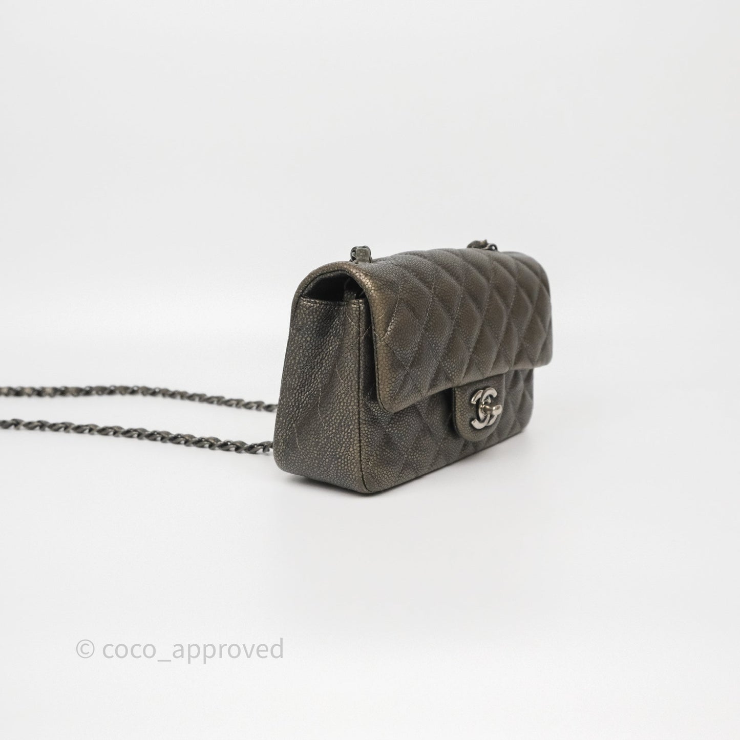 Chanel Mini Rectangular Quilted Metallic Grey Caviar Ruthenium Hardware