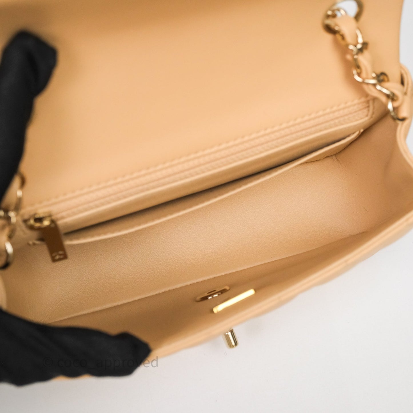 Chanel Mini Rectangular Quilted Beige Lambskin Light Gold Hardware