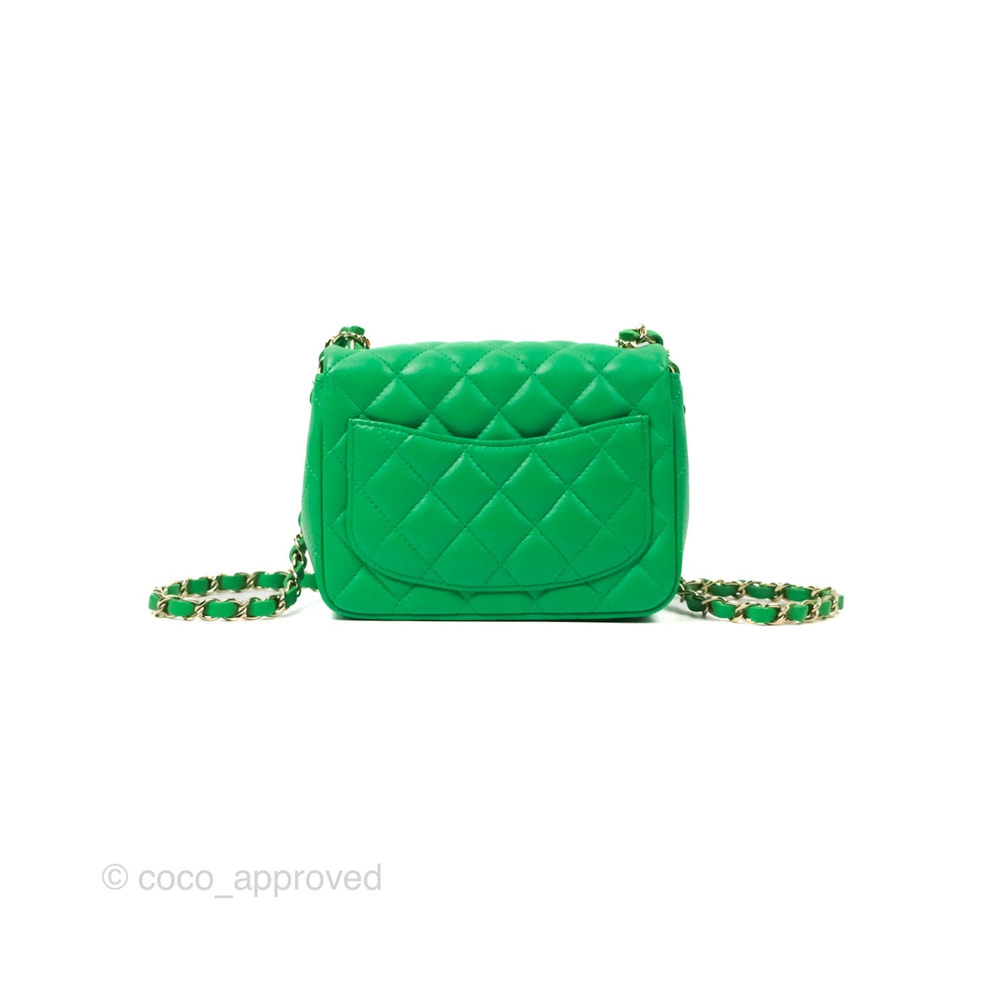 Chanel Quilted Mini Square Green Lambskin Gold Hardware