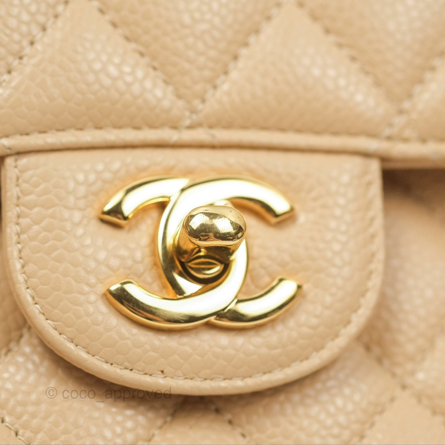 Chanel Classic M/L Medium Flap Quilted Beige Caviar Gold Hardware