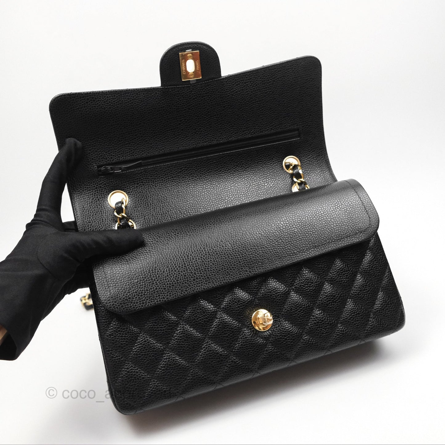 Chanel Classic M/L Medium Flap Quilted Black Caviar Gold Hardware