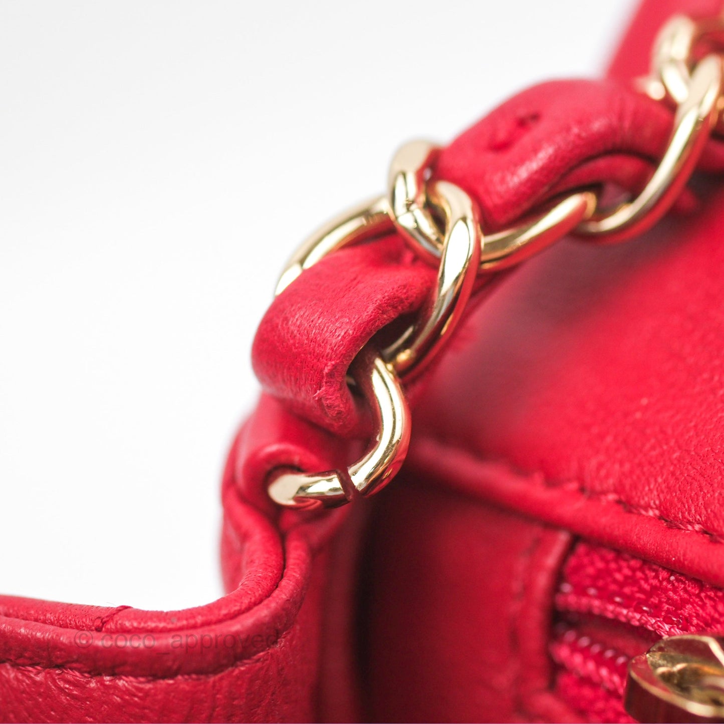 Chanel Mini Square Flap Red Lambskin Light Gold Hardware