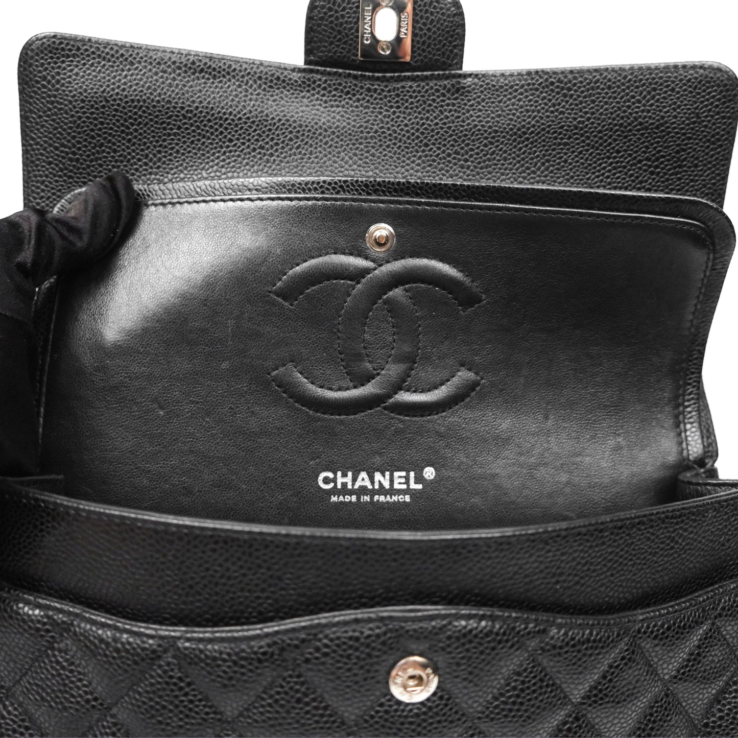 Chanel Classic M/L Medium Flap Quilted Black Caviar Silver Hardware