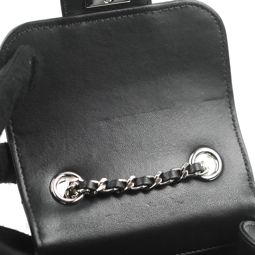 Chanel Classic Quilted Phone Holder Black Lambskin Silver Hardware