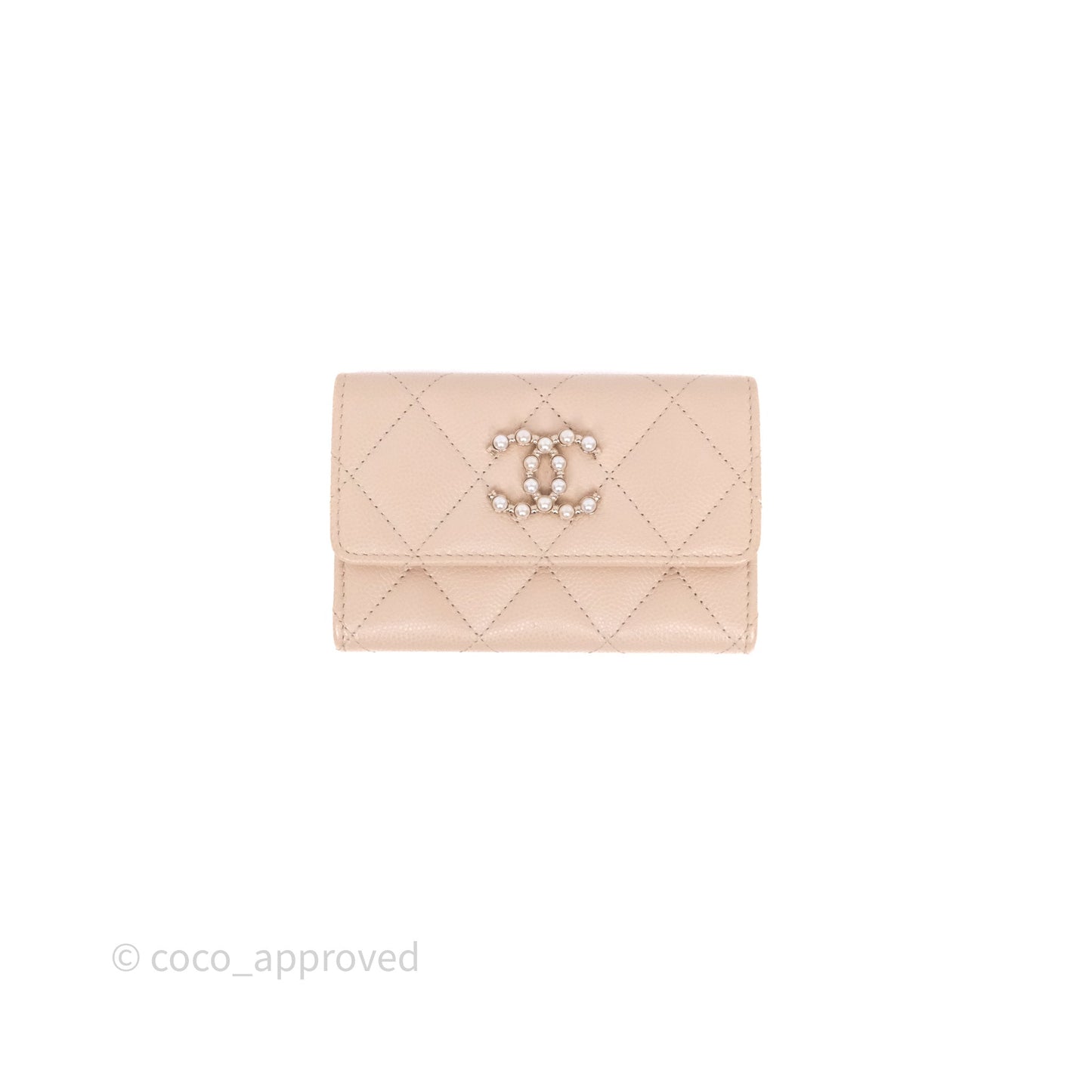Chanel Pearl CC Flap Card Holder Beige Caviar Gold Hardware