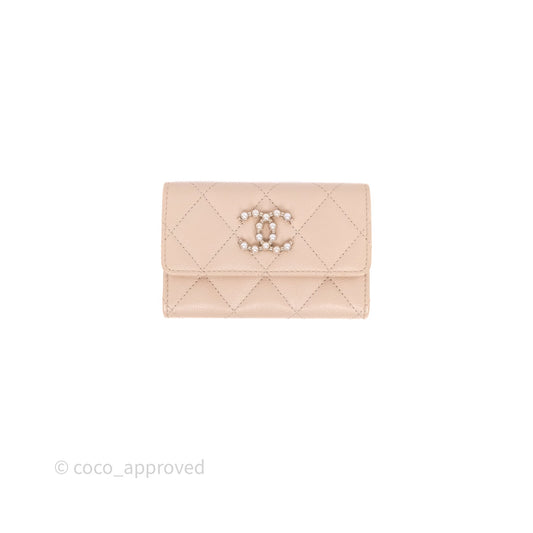 Chanel Pearl CC Flap Card Holder Beige Caviar Gold Hardware