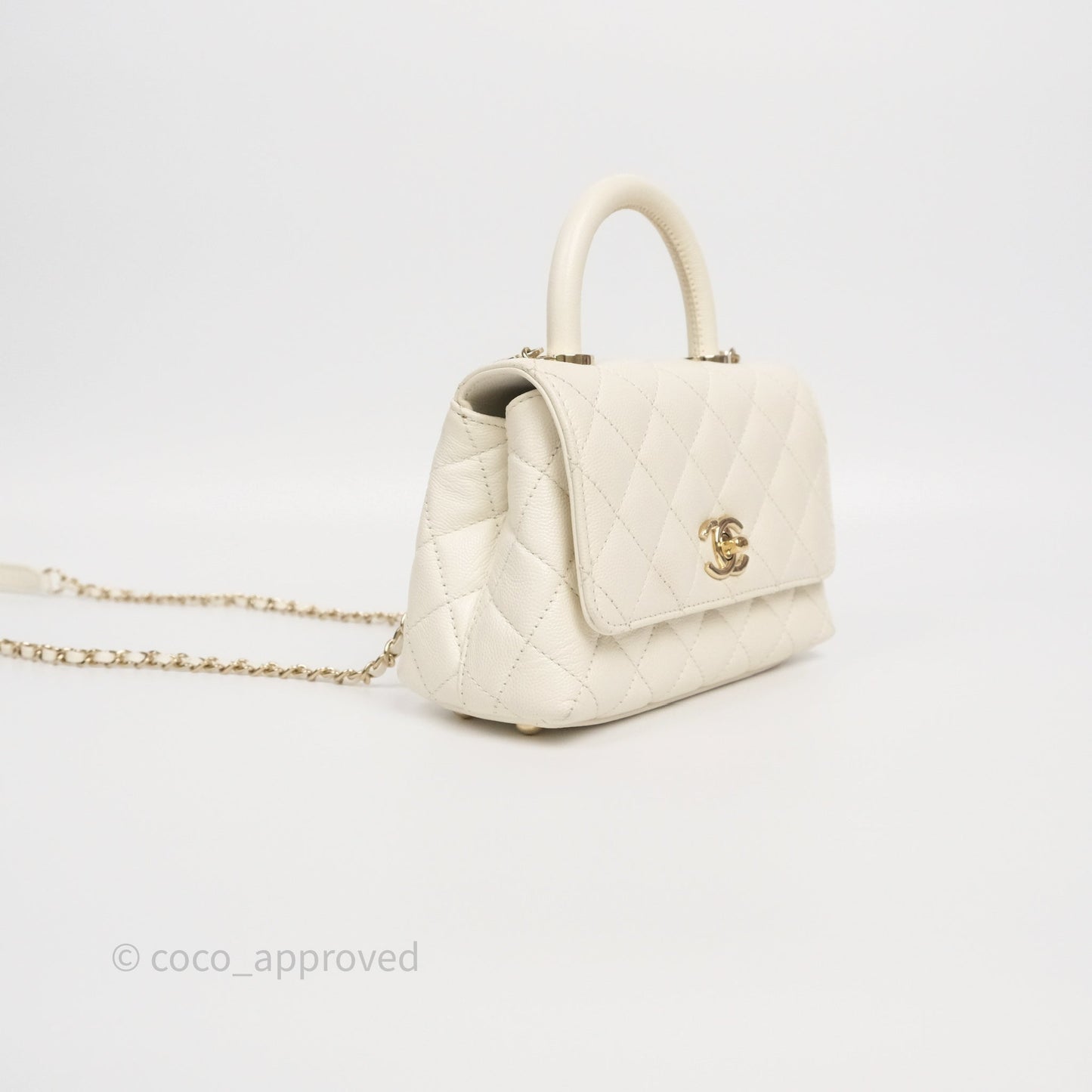 Chanel Mini Coco Handle Quilted Ivory White Caviar Gold Hardware