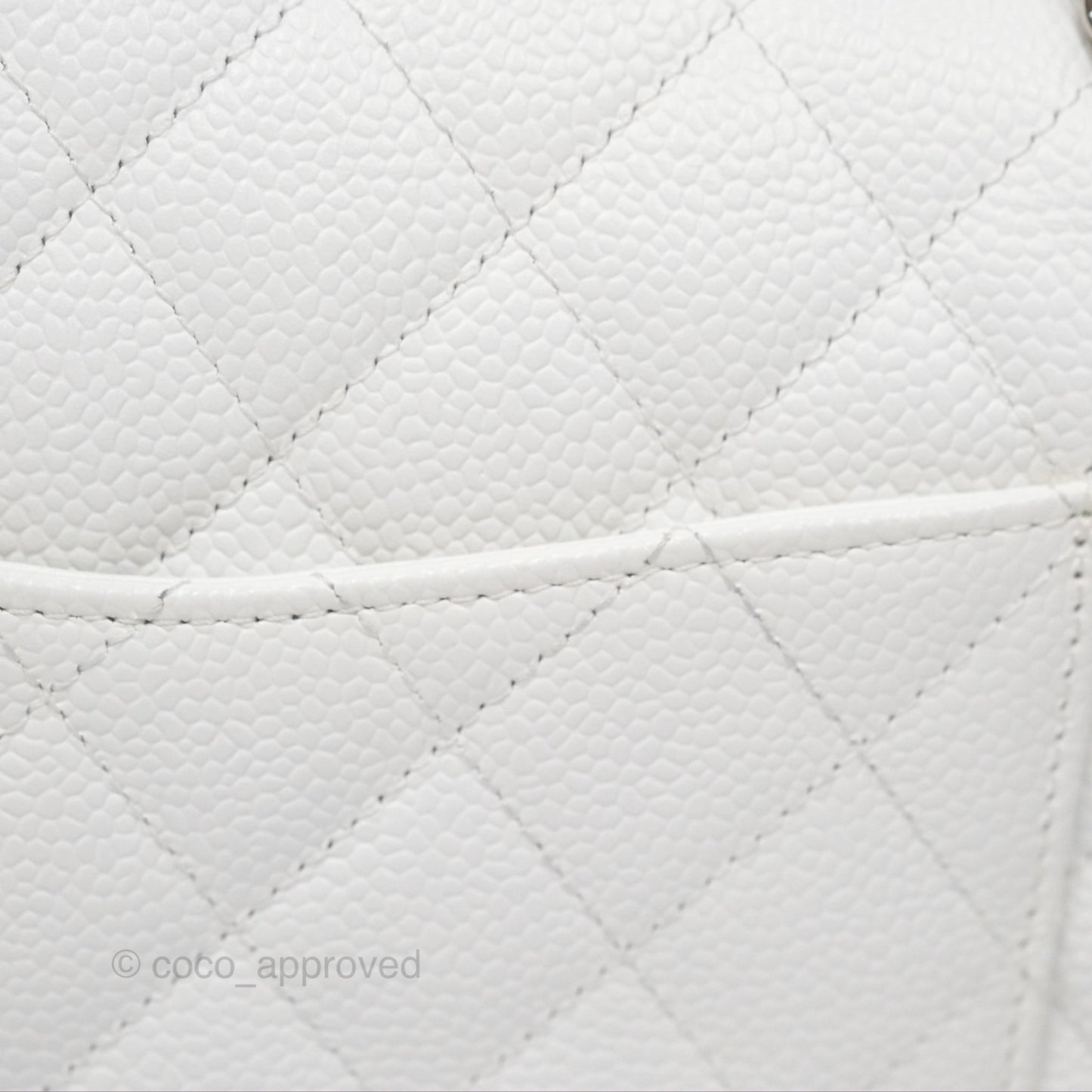 Chanel Classic M/L Medium Flap Quilted White Caviar Silver Hardware