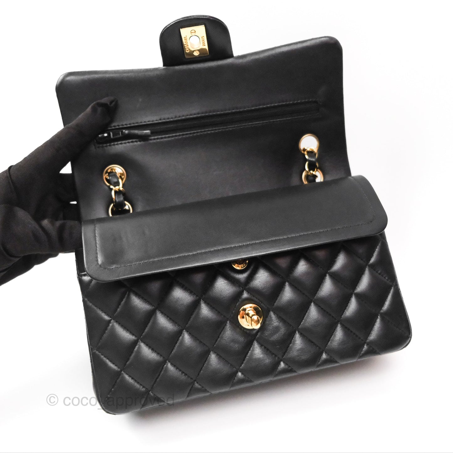 Chanel Small Classic Quilted Flap Black Lambskin Gold Hardware