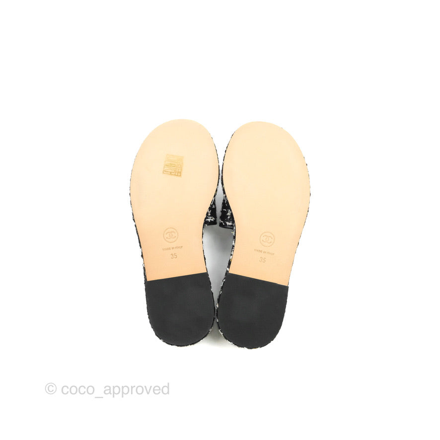 Chanel CC Sandals Black Tweed Size 35