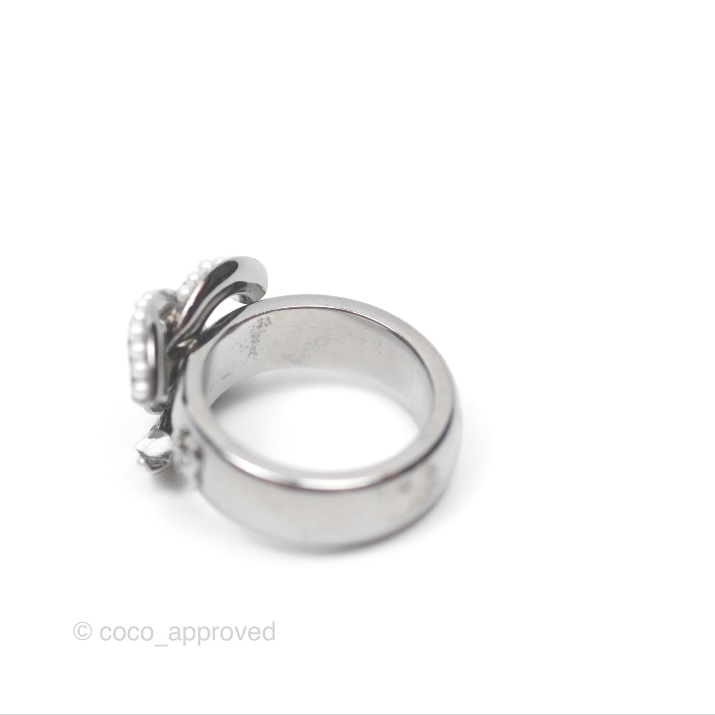 Chanel CC Ring Brushed Silver Tone 10A