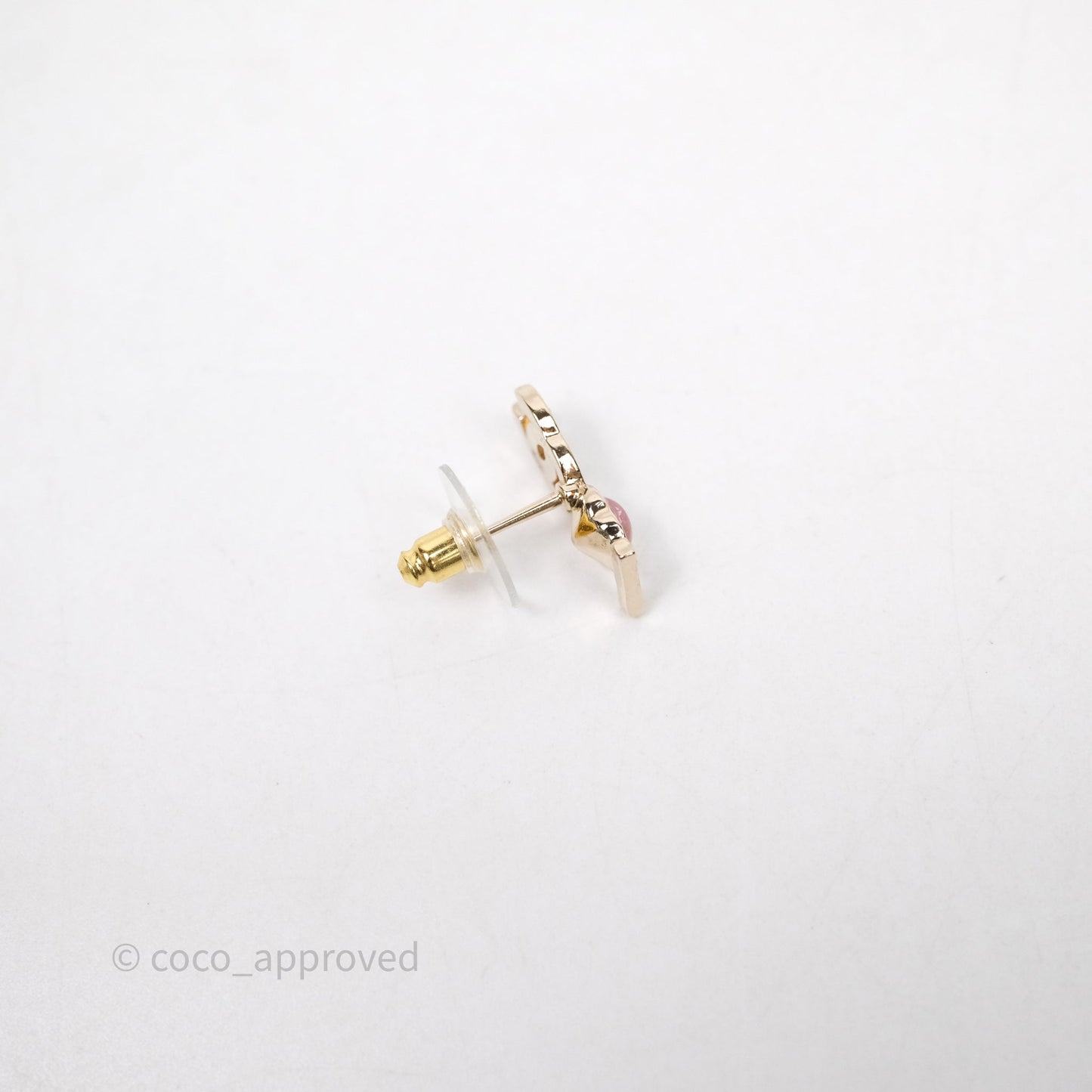 Chanel Crystal COCO Pink Heart Earrings Gold Tone 22B