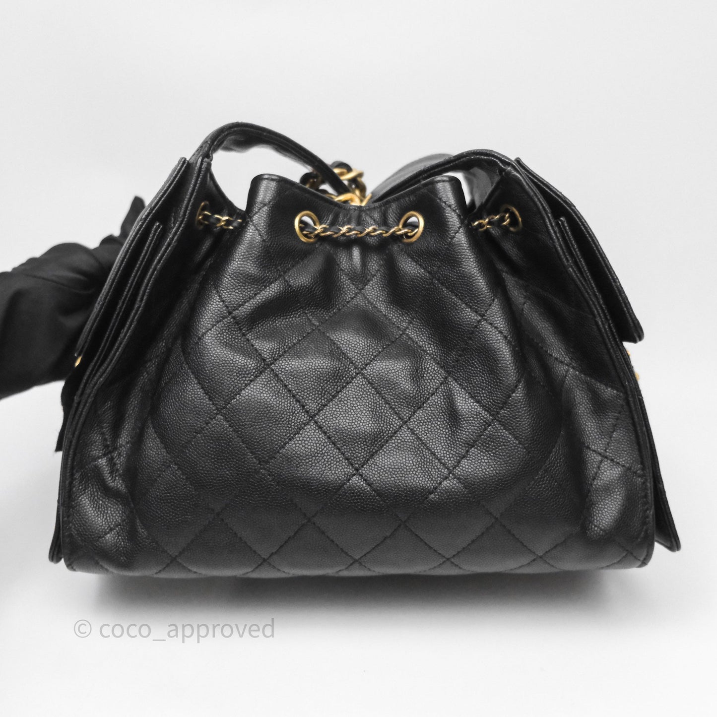 Chanel 25 Small Bag Black Caviar Aged Gold Hardware
