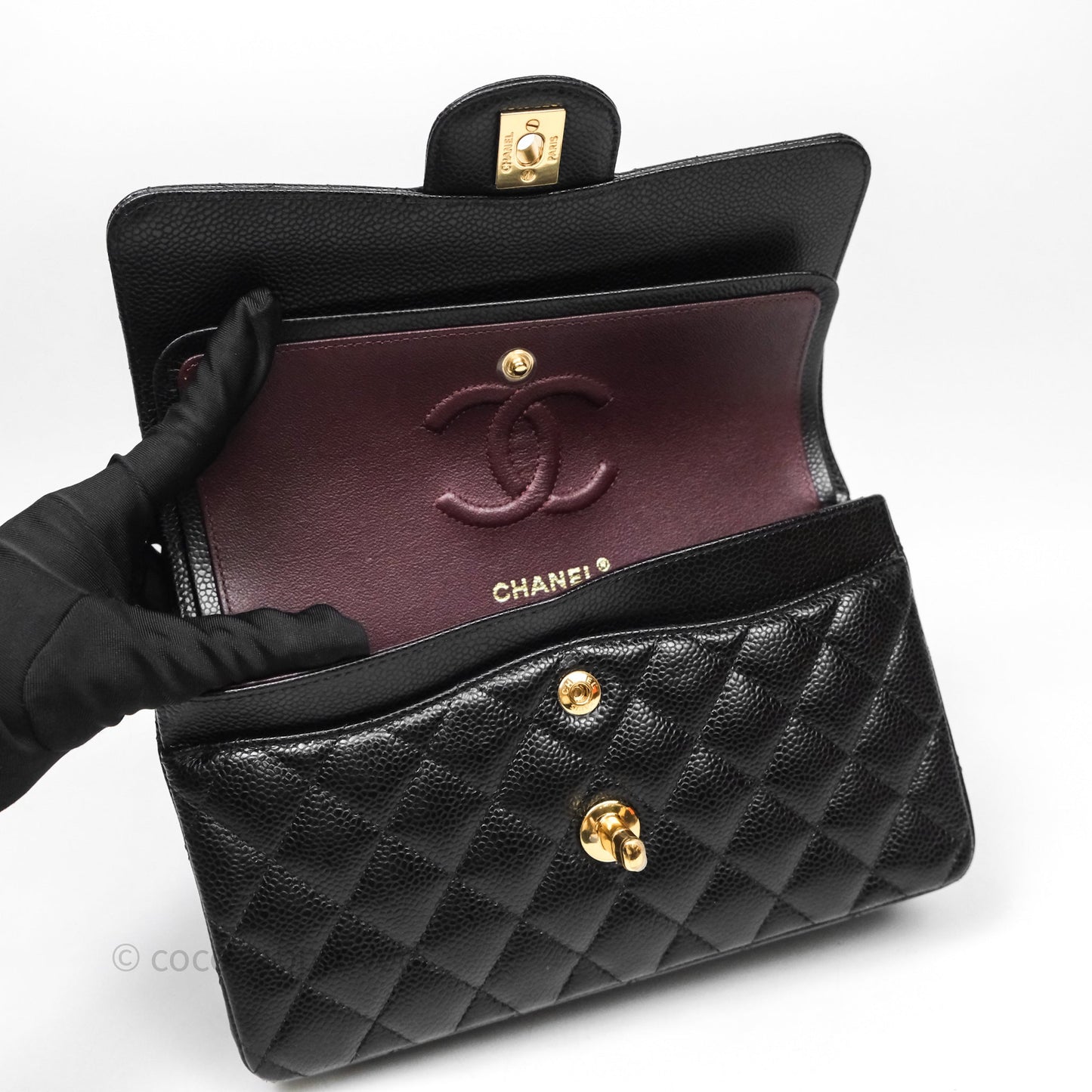 Chanel Small Classic Flap Quilted Black Caviar Gold Hardware