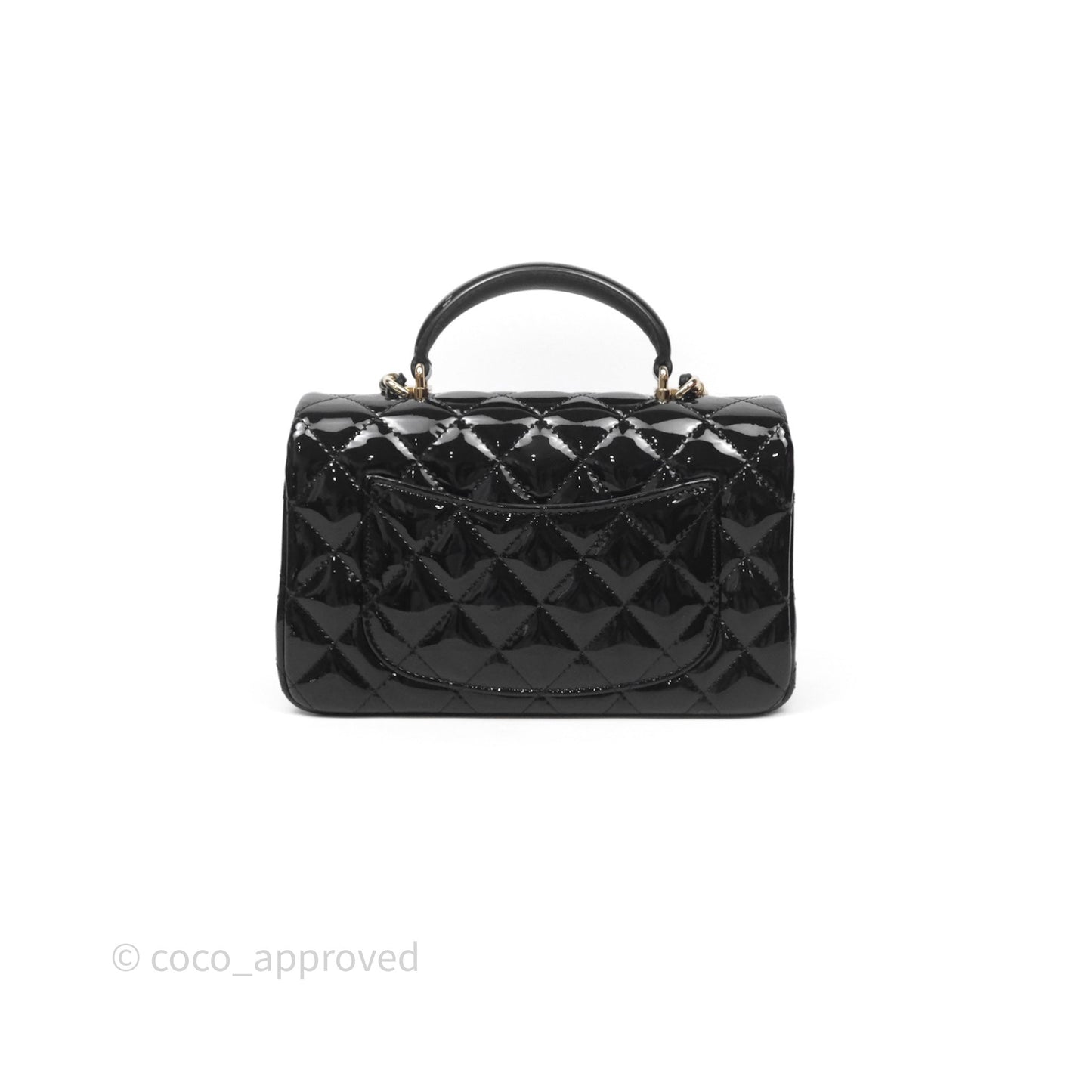 Chanel Top Handle Mini Rectangular Flap Black Patent Gold Hardware