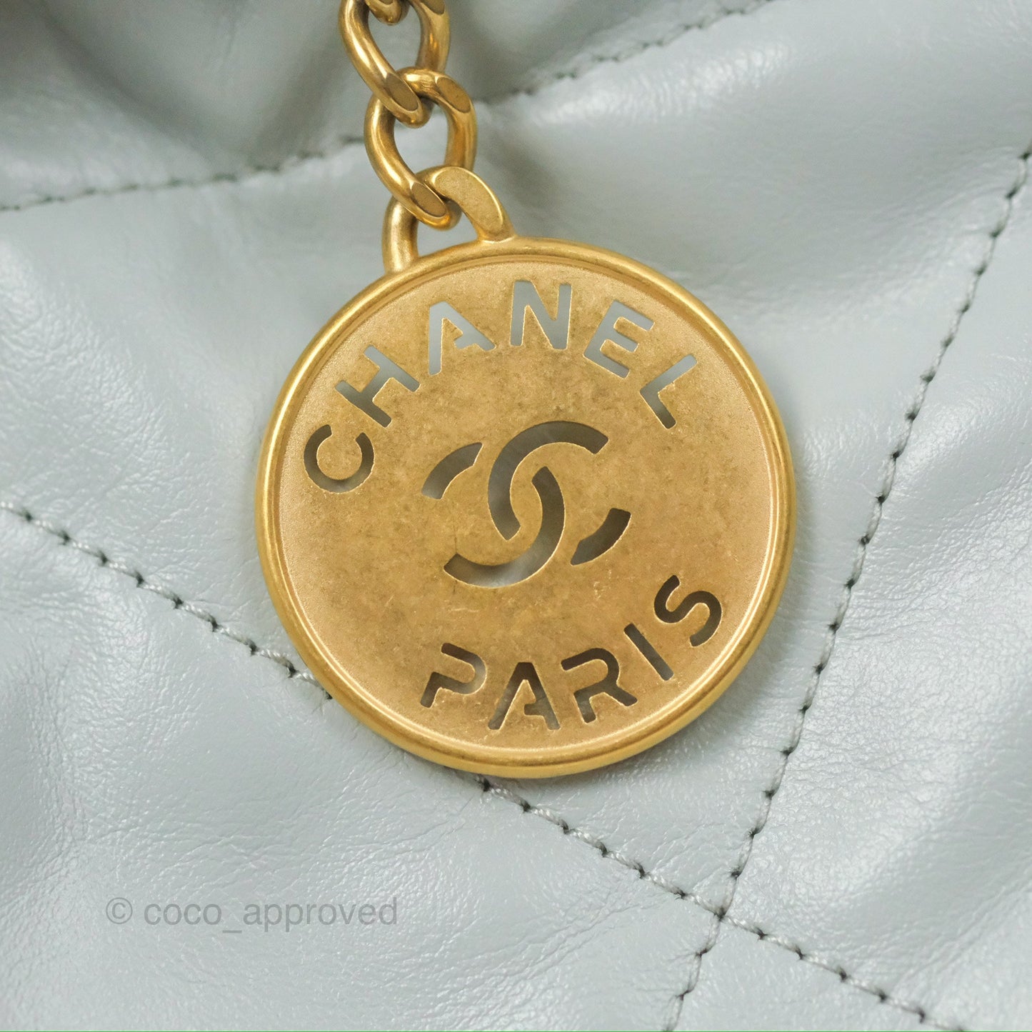 Chanel 22 Mini Bag Light Blue Grey Shiny Calfskin