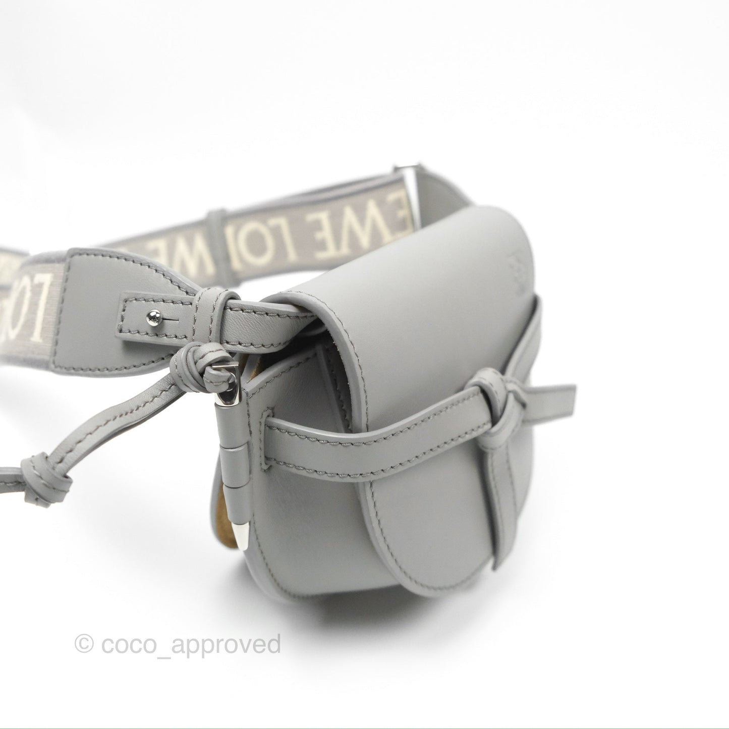 Loewe Mini Gate Dual Bag in Soft Calfskin & Jacquard Strap Light Grey
