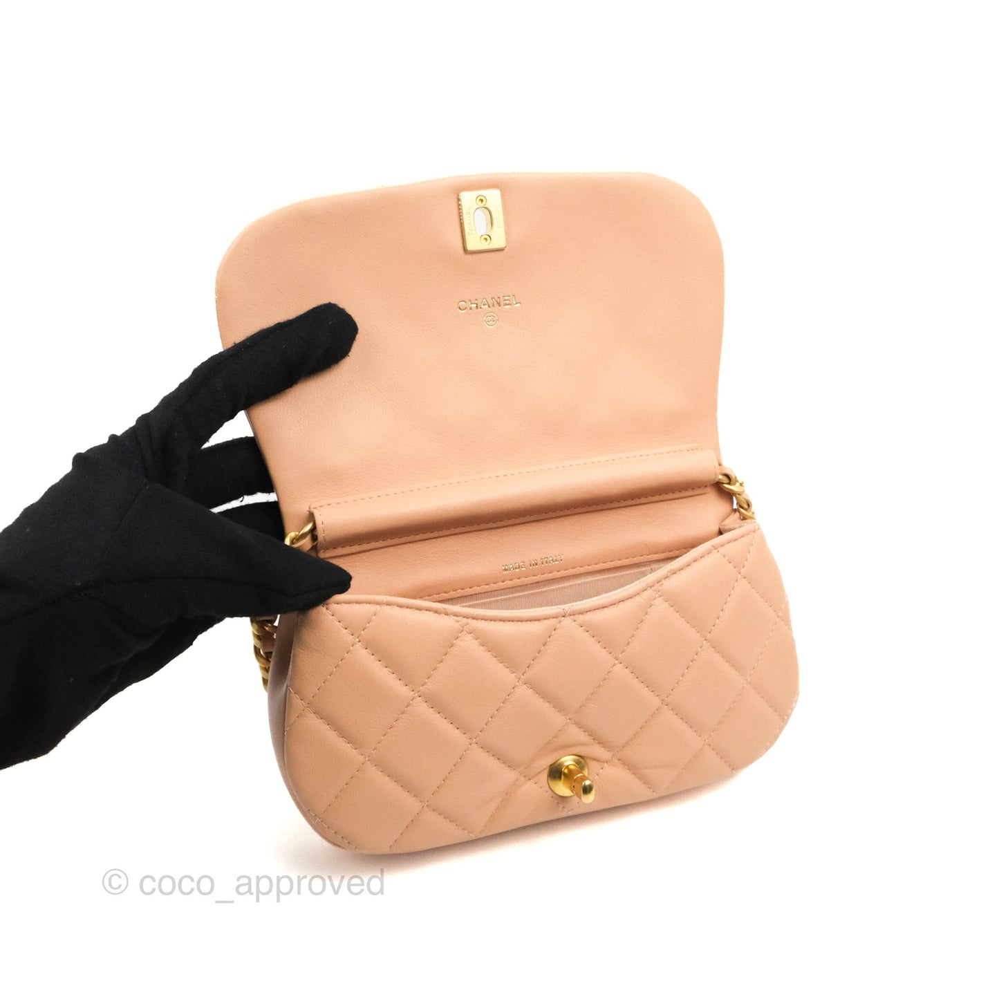 Chanel Clutch with Chain Beige Pink Calfskin Aged Gold Hardware