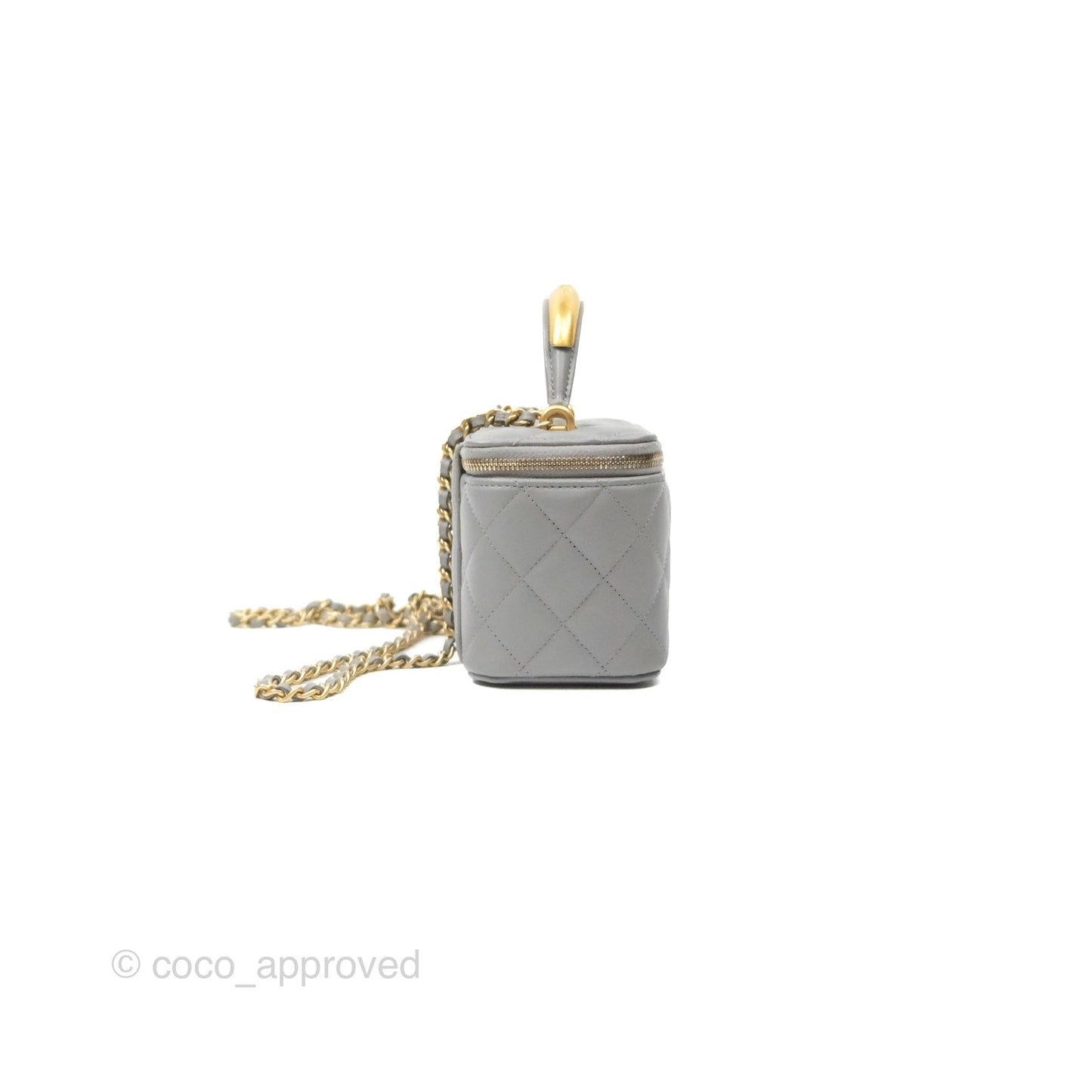 Chanel Vanity Rectangular Metal Top Handle Grey Lambskin Aged Gold Hardware