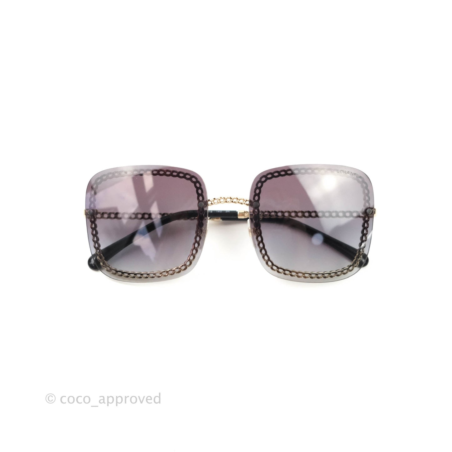 Chanel Chain Gradient Grey Lenses Square Sunglasses Gold Tone
