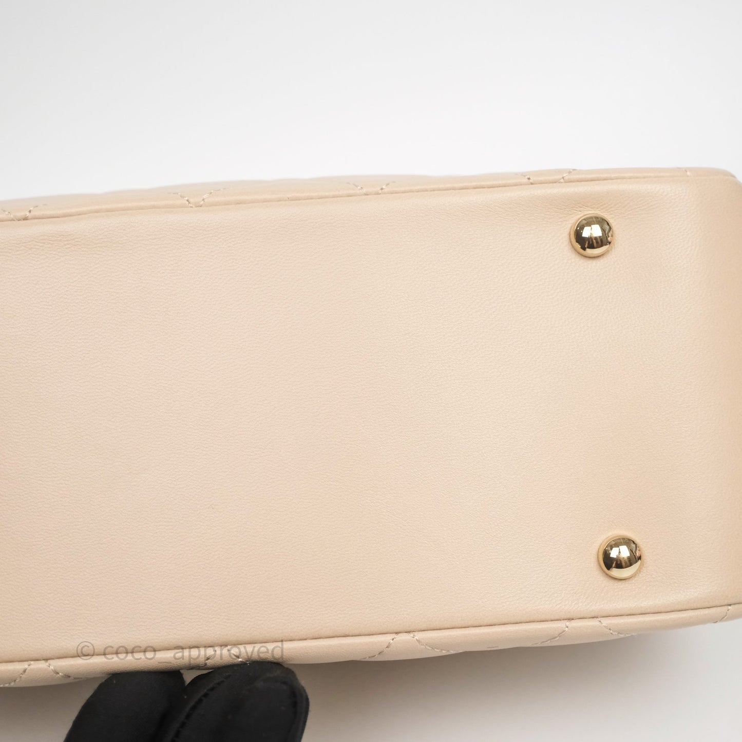 Chanel Quilted Top Handle Carry Chic Bag Beige Lambskin Gold Hardware