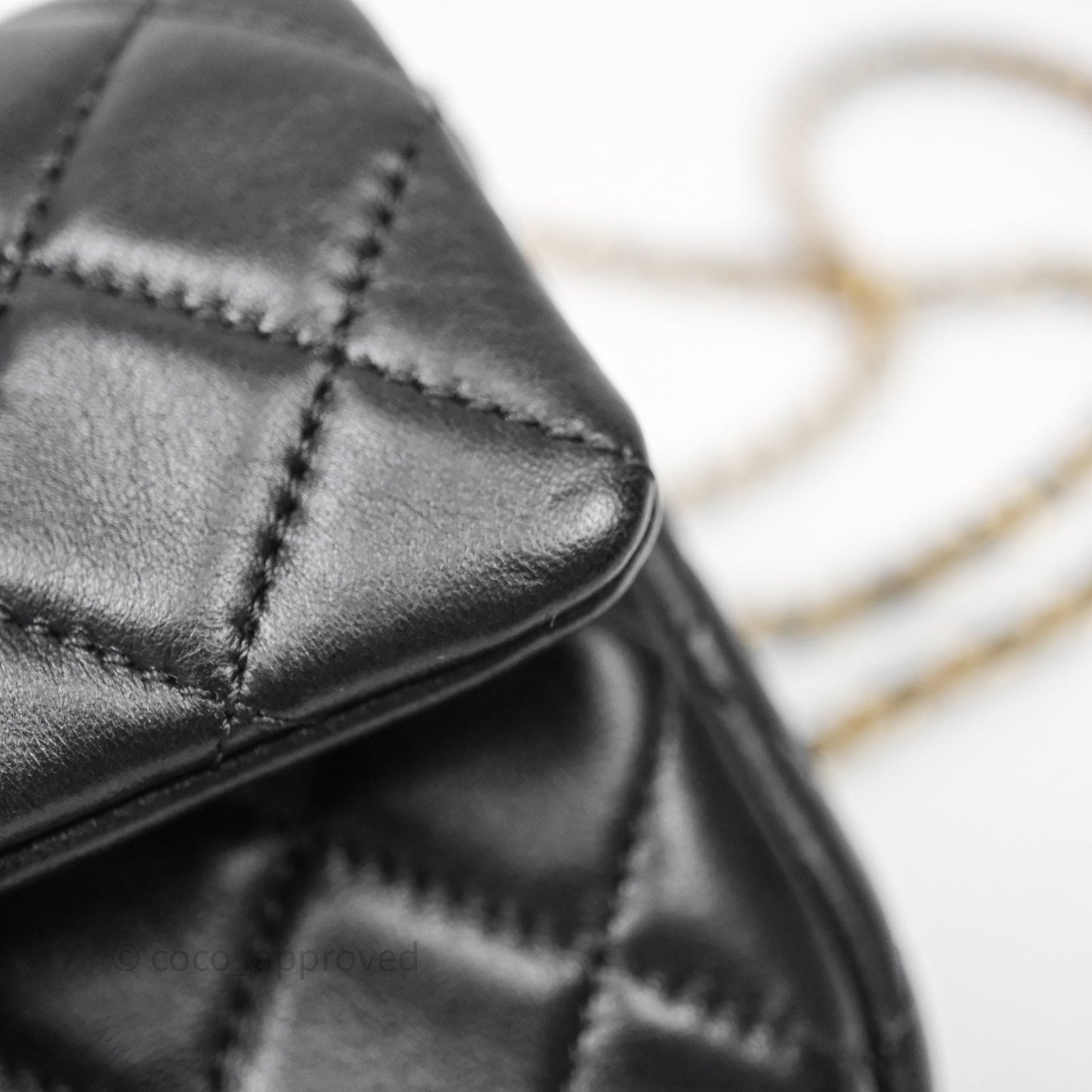 Chanel Mini Rectangular Pearl Crush Quilted Black Lambskin Aged Gold Hardware
