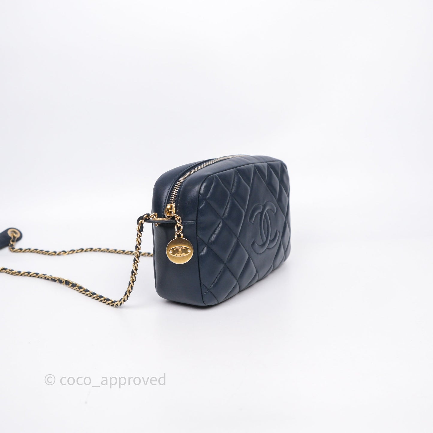 Chanel CC Camera Bag Quilted Navy Lambskin Aged Gold Hardware