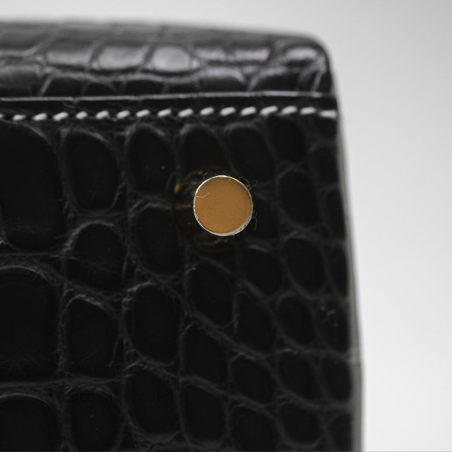 Hermès Retourne Kelly 25 Alligator Perso Noir 89 / Gris Mouette 4Z Brushed Gold Hardware