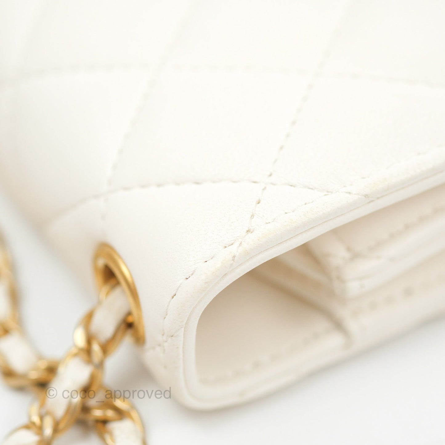 Chanel Quilted Pearl Crush Phone Holder With Chain White Lambskin