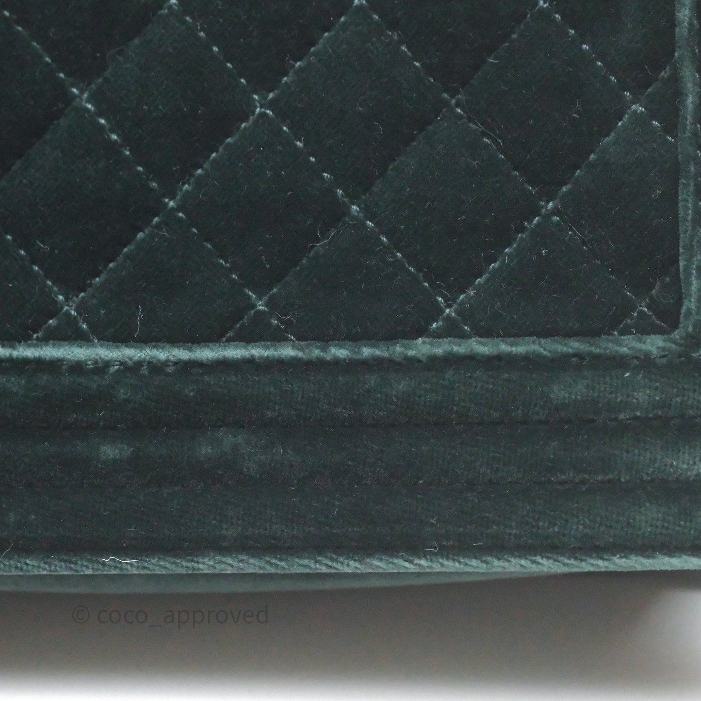 Chanel Small Boy Quilted Dark Green Velvet Ruthenium Hardware