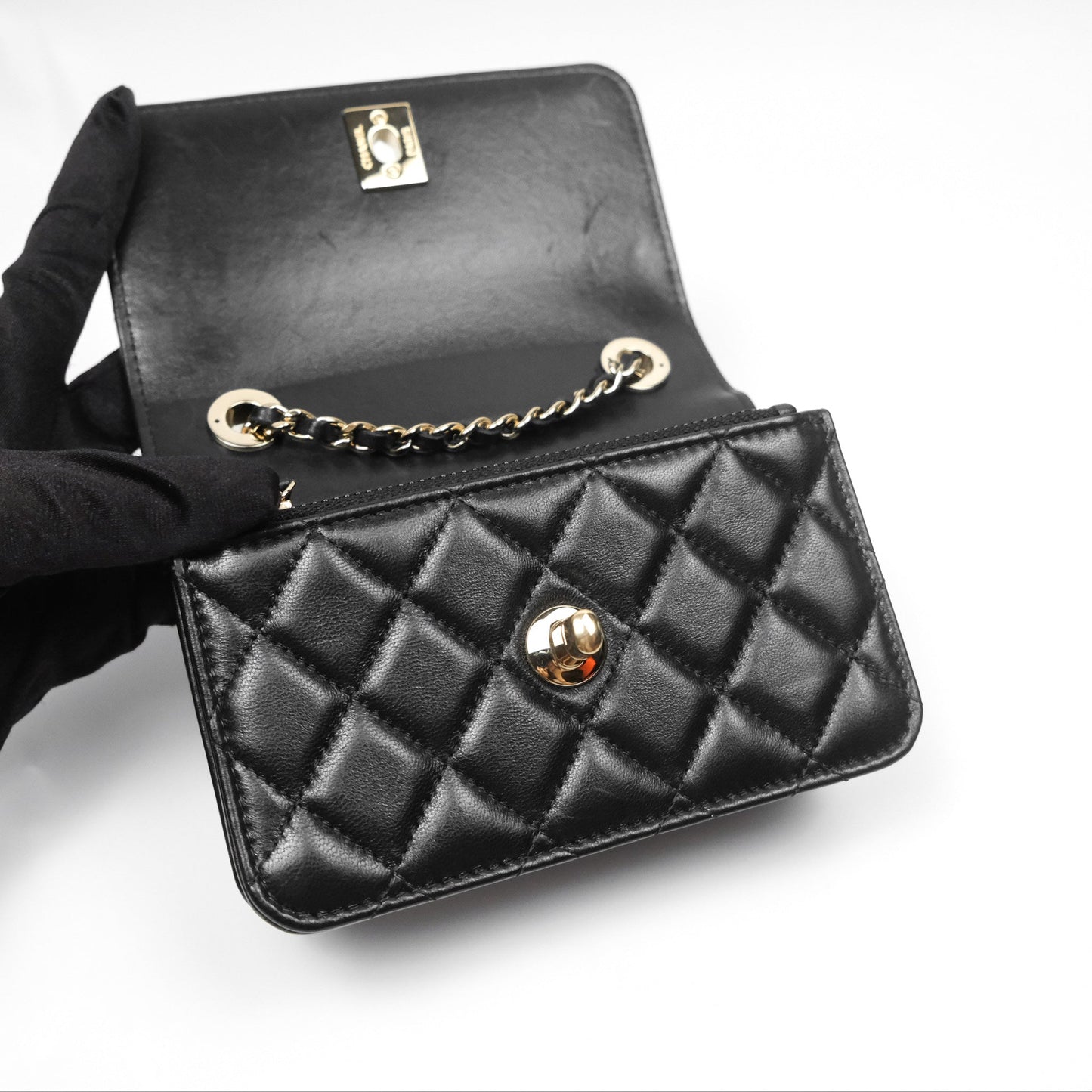 Chanel Mini Trendy WOC Black Lambskin Gold Hardware