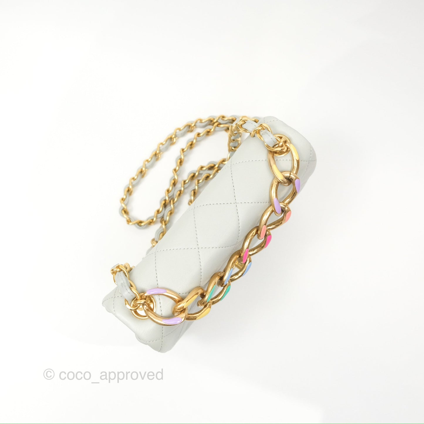 Chanel Chain Handle Flap Light Grey Calfskin Aged Gold Hardware