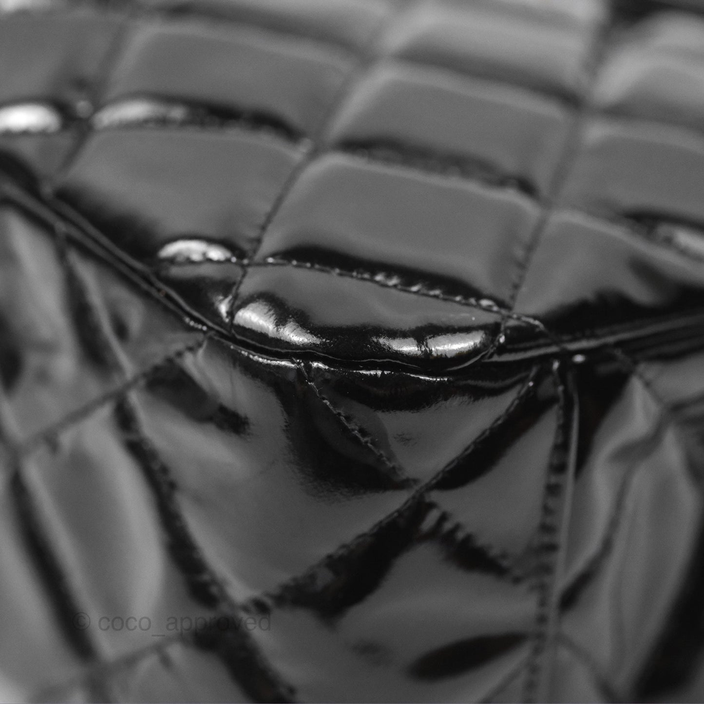 Chanel Vintage Tote Quilted Black Patent Silver Hardware