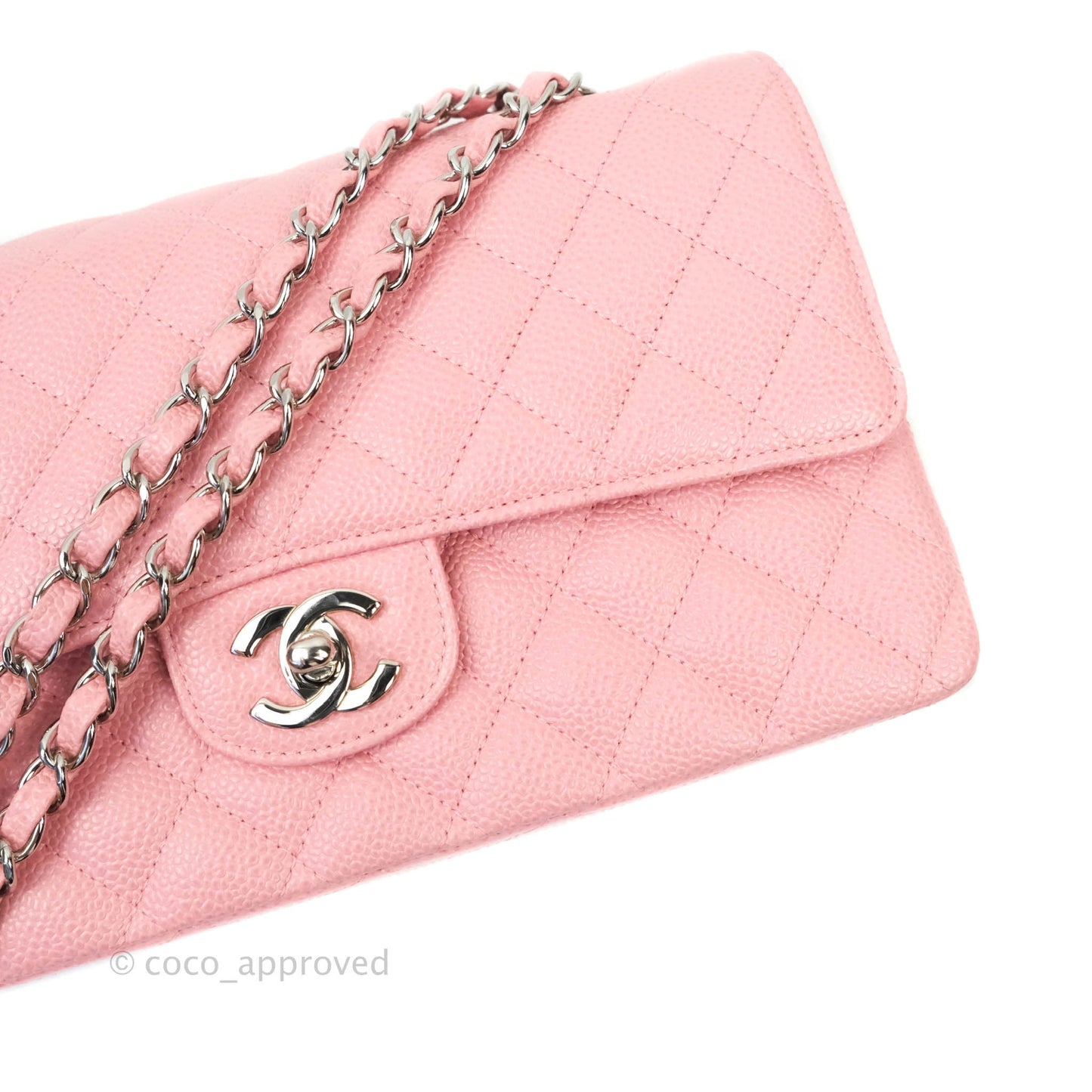 Chanel Quilted M/L Medium Double Flap Pink Caviar Silver Hardware
