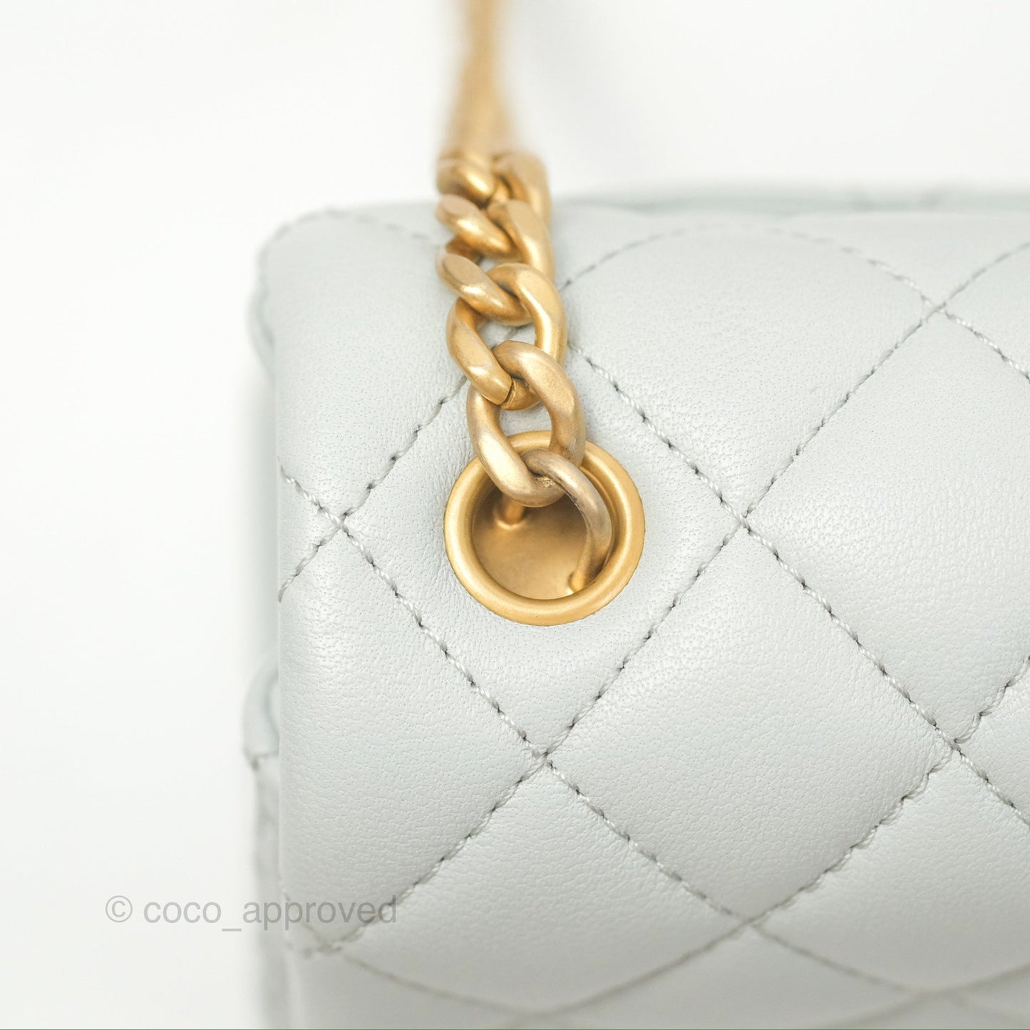 Chanel Quilted Mini Square Flap with Camellia Adjustable Chain Blue Clair Lambskin 23S