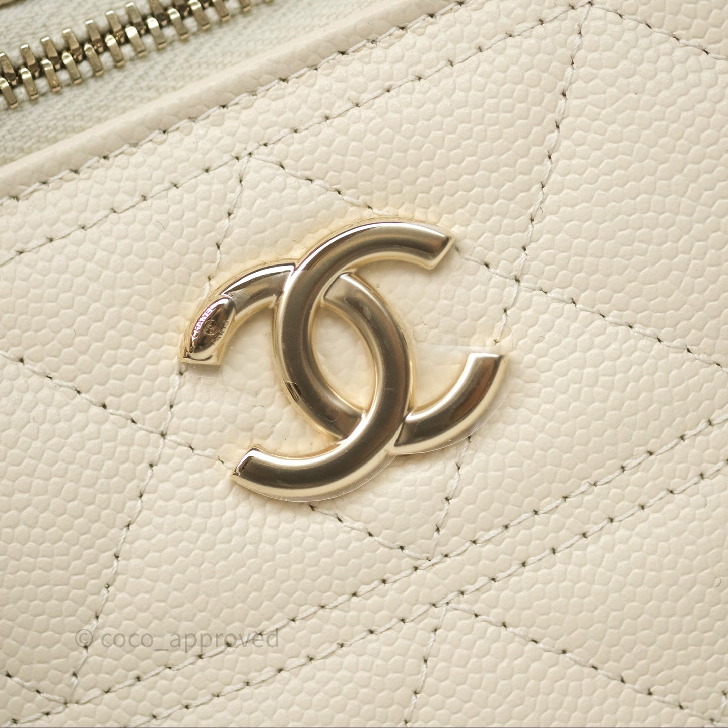 Chanel Top Handle Long Vanity with Chain Beige Caviar Gold Hardware 25C