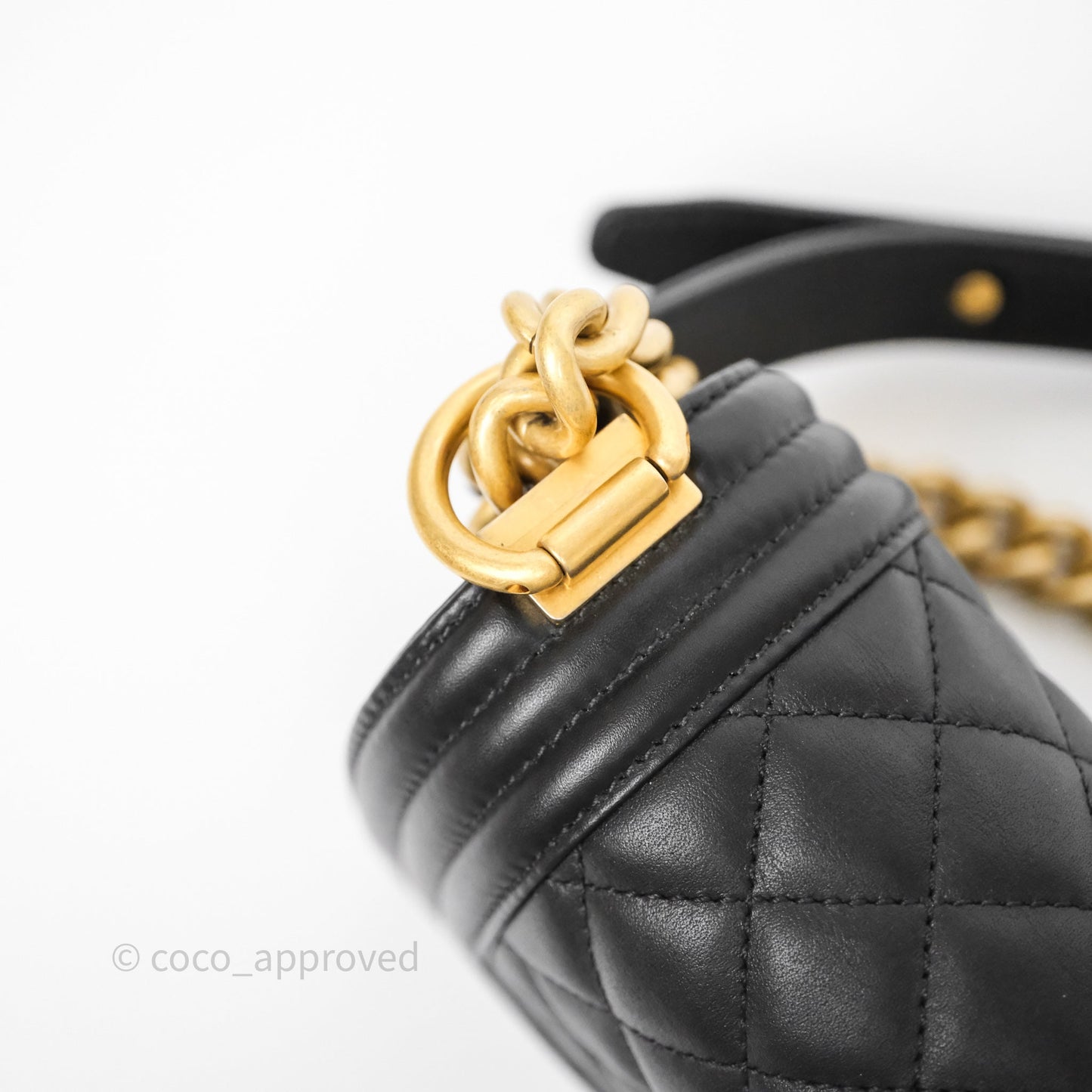 Chanel Small Boy Quilted Black Calfskin Aged Gold Hardware