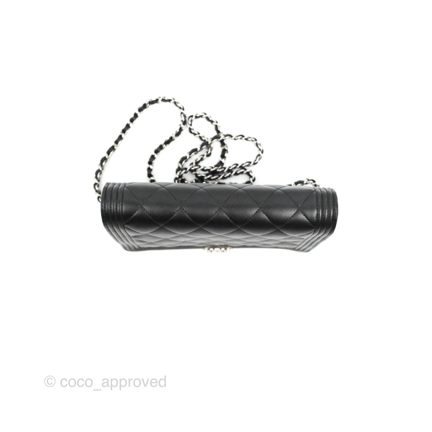 Chanel Quilted Boy Wallet on Chain WOC Black Lambskin Silver Hardware