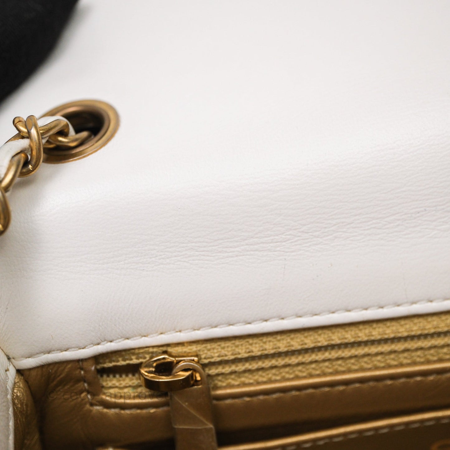 Chanel Mini Rectangular Pearl Crush Quilted White Lambskin Aged Gold Hardware