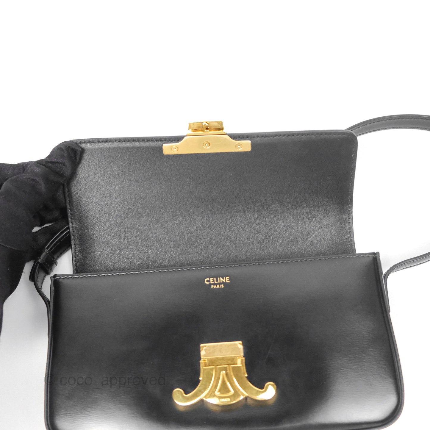 Celine Triomphe Shoulder Bag Black Calfskin